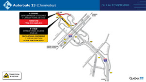 Autoroute 13 (Chomedey) à Montréal et à Dorval - Circulation à contresens au cours de la fin de semaine du 9 septembre 2022