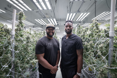 Rob Sims and Calvin Johnson Jr. in their grow lit by Fohse LED lights.