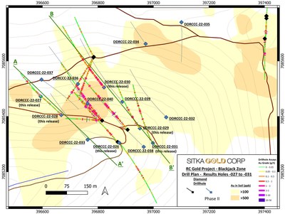 Figure 1 - Plan Map of Diamond Drill Holes at the Blackjack Zone (CNW Group/Sitka Gold Corp.)