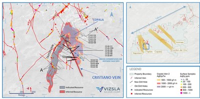 Figure 1: Plan map of recent drilling centered on the Cristiano vein (CNW Group/Vizsla Silver Corp.)