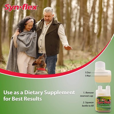 Synflex® was the first company to bring a pharmaceutical-quality liquid Glucosamine product to market on the internet. This, after two intensive years of work in the background development. A 1/4 oz. is equivalent to 1.5 teaspoons (or one half of a tablespoon). To measure this accurately, Synflex® includes a measuring reservoir. There is a 1/4 oz. and 1/2 oz. marker on the bottle. You can either pour the liquid onto a spoon, mix it with your favorite drink, or take it straight from the bottle.