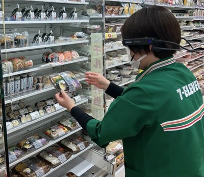 A 7-11 clerk in Iizuna, Japan using Vuzix smart glasses to livestream product choices