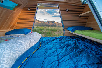 The Boulder's cabin features room for four, with two couches that convert into bunks and a queen sized bed