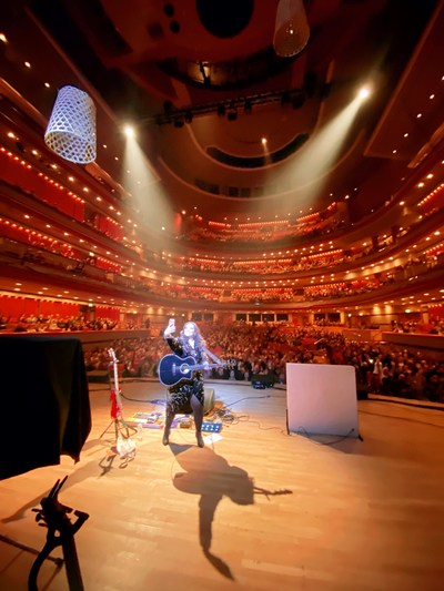 Singer-Songwriter Casey McQuillen poses for a selfie at Symphony Hall in Birmingham, UK, on March 29, 2022.