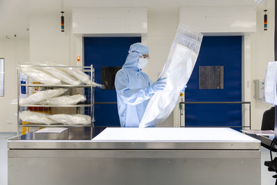 Mobius® My Way Single-use Assemblies are a critical component in the manufacture of life-saving medicines and vaccines. Pictured here – a production specialist at Merck KGaA, Darmstadt, Germany's facility in Molsheim, France inspecting a single-use bag as part of a rigorous quality-control program at the site.
