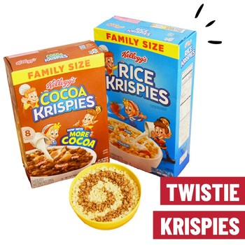 Start your morning with the snap, crackle and pop of Twistie Krispies, a combination of Kellogg’s® Rice Krispies® and Kellogg’s® Cocoa Krispies®