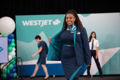 WestJet celebrates launch of new uniforms at Calgary International Airport. (CNW Group/WESTJET, an Alberta Partnership)