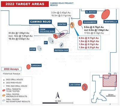 Figure 4: Camino Rojo – 2022 Target Areas (CNW Group/Orla Mining Ltd.)
