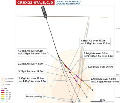 Figure 3: Camino Rojo Sulphides Cross Section (CRSX22-07) (CNW Group/Orla Mining Ltd.)