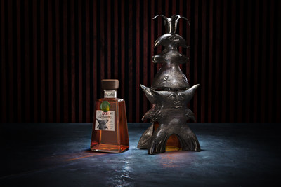 Leonora Carrington “El Rey del Tequila” (2009) decanter with corresponding bottle of 1800 Colección Tequila