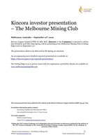 Kincora investor presentation – The Melbourne Mining Club (CNW Group/Kincora Copper Limited)
