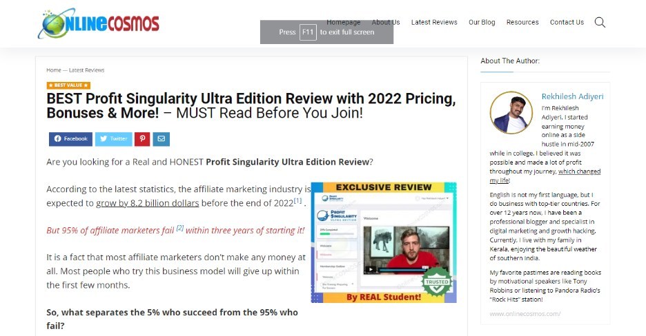 Profit Singularity Ultra Edition System Review Announced by OnlineCOSMOS Expert - Vimarsana News