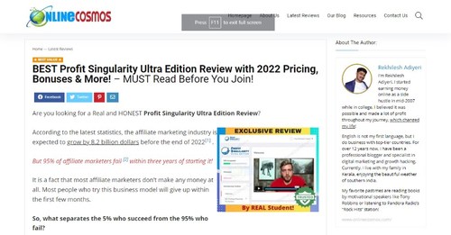 Profit Singularity Ultra Edition System Review Announced by OnlineCOSMOS Expert