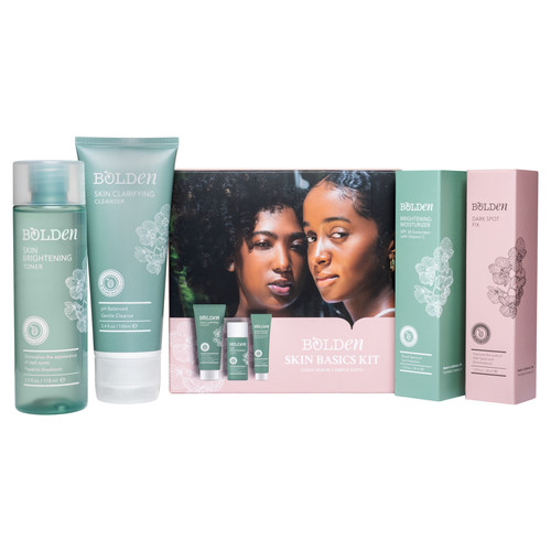 The Bolden x Walmart collection features the Brightening Glycolic Acid Toner, the Skin Clarifying Cleanser, & the SPF 30 Brightening Moisturizer in new & exclusive sizing, along w/ the exclusive Dark Spot Fix and Skin Basics Kit.