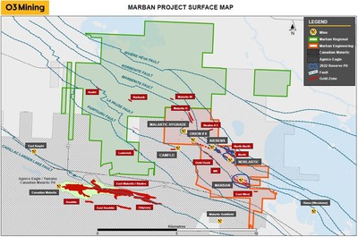 Figure 1 : Carte de la propriété Marban (Groupe CNW/O3 Mining Inc.)