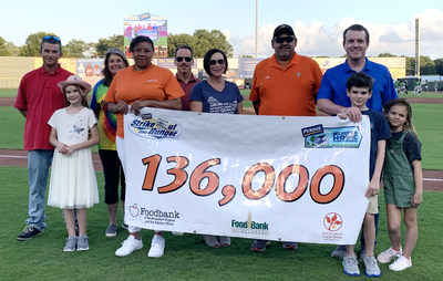 The 2022 Perdue Strike Out Hunger Challenge on Delmarva delivered more than 136,000 meals across the region. From left to right are Donald Annis, Food Bank of Southeastern Virginia and the Eastern Shore, and his daughter Carlee, Cathy Kanesfsky, president and CEO of the Food Bank of Delaware, Kassandra Smith of the Food Bank of Southeastern Virginia and the Eastern Shore, Todd Reilly and Jennifer Reilly, senior vice president of sales and marketing for Perdue Foods and Maryland Food Bank Board member, Jimmy Sweet, assistant general manager, Delmarva Shorebirds, Drew Getty, vice president of sustainability and government relations for Perdue Farms, and his children, Jack and Mary.
