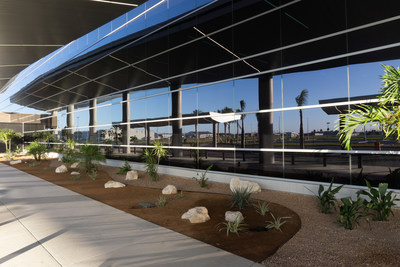 An exterior view of SageGlass smart windows at Brownsville South Padre Island International Airport.