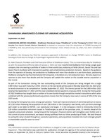 SHAMARAN ANNOUNCES CLOSING OF SARSANG ACQUISITION (CNW Group/ShaMaran Petroleum Corp.)