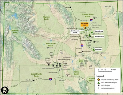 The following map shows the location of these projects within the Wyoming Project area. (CNW Group/Uranium Energy Corp)