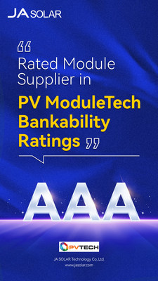 JA Solar obtuvo la calificación AAA más alta en los índices de bancabilidad de PV ModuleTech (PRNewsfoto/JA Solar Technology Co., Ltd.)