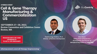 BioCentriq's Chathuranga DeSilva, Ph.D., Director of Business Development, and Alex Klarer, Acting Head of Research & Development and Director of Manufacturing Science & Technology, will present at the upcoming Biotech Week in Boston.