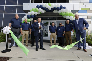 Novelis Customer Solution Center Ribbon Cutting Celebration on Thursday, Sept. 15, 2022 in Novi, Mich. Pictured L-R from Novelis: Brad Peterson, Nick Stark, Jim Carney, Philippe Meyer, Jarrod Cunnings, Paul Becker, Don Whitacre and Tom Boney (Rick Osentoski/AP Images for Novelis)