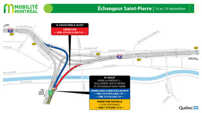 Échangeur Saint-Pierre, fin de semaine du 16 au 19 septembre (Groupe CNW/Ministère des Transports)