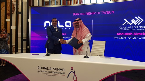 Nala Robotics Inks Strategic Food-tech Deal with Saudi Excellence Co. Ajay Sunkara (left), CEO and founder of Nala Robotics, and Sheikh Abdullah Zaid Al-Meleihi (right), CEO of the Saudi Excellence Co., pictured together during the Global AI Summit this week in #Riyadh, where both companies announced a strategic agreement develop, market and deliver autonomous food services to Saudi Arabia.