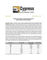Cypress Development Confirms Production of Battery Grade Lithium Carbonate (CNW Group/Cypress Development Corp.)