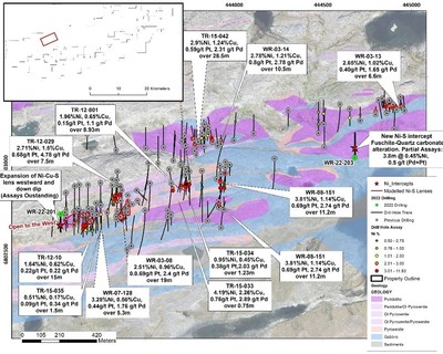 Figure 1: Drill Hole Locations at Frontier - Note that all drilling intervals are down-hole lengths. True thicknesses cannot be estimated with available information (CNW Group/Orford Mining Corporation) Figure 1: Drill Hole Locations at Frontier - Note that all drilling intervals are down-hole lengths. True thicknesses cannot be estimated with available information (CNW Group/Orford Mining Corporation)