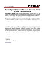 Pembina Pipeline Corporation Announces Conversion Results for Series 15 Preferred Shares (CNW Group/Pembina Pipeline Corporation)
