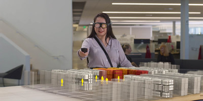 Lowe’s is exploring new use cases with its interactive store digital twin, including augmented reality (AR) collaboration and store visualization and optimization. In this concept photo, a store planner wears a Magic Leap 2 AR headset to visualize and make adjustments to a 3D store plan.