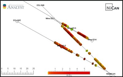 Figure 2: Plan View of Drill Collars and Traces in the Wine Occurrence Area (CNW Group/Nican Ltd.)