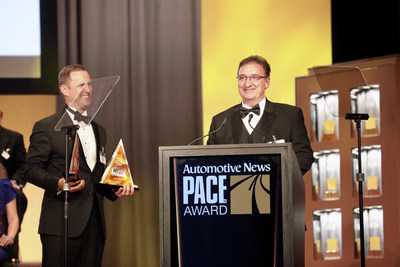 Hyundai Motor Group and Sonatus win 2022 PACE Innovation Partnership Award. Pictured accepting the award: Dr. John Heinlein, Sonatus and John Robb, Hyundai America Technical Center, Inc. (HATCI).