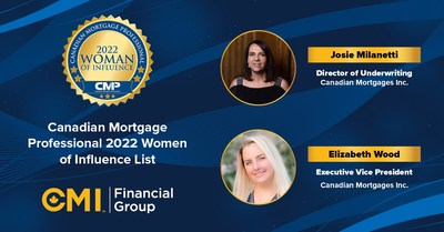 CMI Financial Group's Josie Milanetti and Elizabeth Wood, honoured as part of CMP's 2022 Women of Influence. (CNW Group/CMI Financial Group)