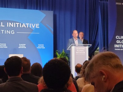 Zack Rosenburg, CEO & Co-Founder of SBP, announcing the Recovery Acceleration Fund on the Clinton Global Initiative stage on Tuesday, Sept 20th, in New York.