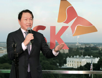 SK Group Chairman Tae-won Chey addresses U.S. officials and partners at SK Night in Washington., D.C.