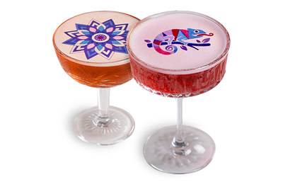 Adjust to a drink’s pH level and print a spectrum of blue- and red-based hues that beautify cocktails