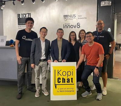 Third from left, Mr James Wang, Senior Vice President for Bigo Technology Pte Ltd with young entrepreneurs at the Kopi-Chat session organized by NU Enterprise and Block 71.