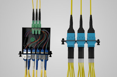 (L) Typical cassette-based fiber cable connectivity model versus (R) Legrand's Infinium acclAIM cabling solution.