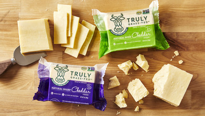 Truly Grass Fed's natural sharp and natural aged cheddars are made from happy Irish cows that are grass-fed. (PRNewsfoto/Truly Grass Fed)