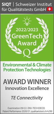 TE Connectivity was honored for its sustainable products with the 2022/2023 GreenTech Award.