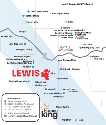 Figure 2. Location of Lewis Project within Battle Mountain Trend. (CNW Group/Nevada King Gold Corp.)