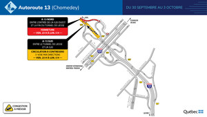 Autoroute 13 (Chomedey) à Montréal et à Dorval - Circulation à contresens au cours de la fin de semaine du 30 septembre 2022