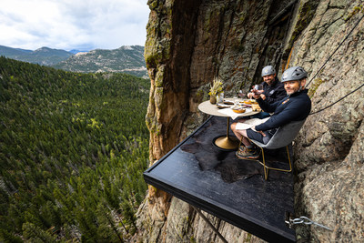 Actor, comedian and host Joel McHale and fifth-generation Colorado Angus rancher Ty Walter dine on Certified Angus Beef ® brand 100 feet in the air in the Rocky Mountains