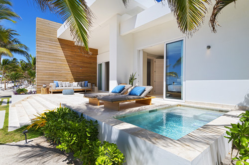 Alaia Belize’s three-bedroom beachfront villa, featuring a private outdoor terrace and plunge pool.