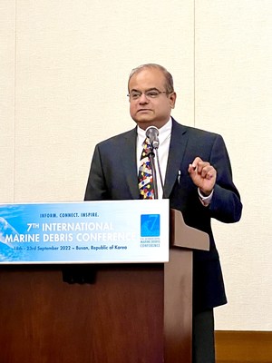 Dr. Raj Krishnaswamy, VP of Polymer Research & Development at CJ BIOMATERIALS, presented on polyhydroxyalkanoate technology during the 7th International Marine Debris Conference held in Busan, South Korea