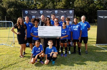 (left to right)Vanessa Perez, Genesis Motor America, Jeff Storey-Pitts, select director, Savannah United, Brandon Ramirez, director, corporate social responsibility, Genesis Motor America, Claudia Marquez, chief operating officer, Genesis Motor North America, Keith Gunn, academy director, Savannah United, Wendy Orthman, executive director, marketing, Genesis Motor America, Paul Smith, director, school of excellence, Savannah United, Gary Wright, executive director,Savannah United, in Savannah,Ga