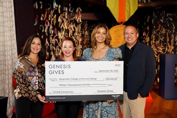 (left to right) Claudia Marquez, chief operating officer, Genesis Motor North America, Wendy Orthman, executive director, marketing, Genesis Motor America, Audra Pittman, vice president of giving, SCAD, Brandon Ramirez, director, corporate social responsibility, Genesis Motor America, in Savannah, Ga. on September 26, 2022. (Photo/Genesis)