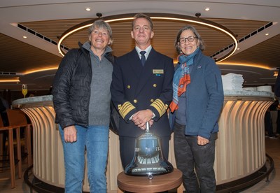 Pictured here (from left to right) on board the Viking Polaris during the ship’s delivery ceremony are Liv Arnesen, Viking Octantis godmother, Olivier Marien, Viking Polaris captain, and Ann Bancroft, Viking Polaris godmother. Both the Viking Polaris and the Viking Octantis will be named by their ceremonial godmothers on September 30 during a special ceremony in Amsterdam. For more information, visit www.viking.com.